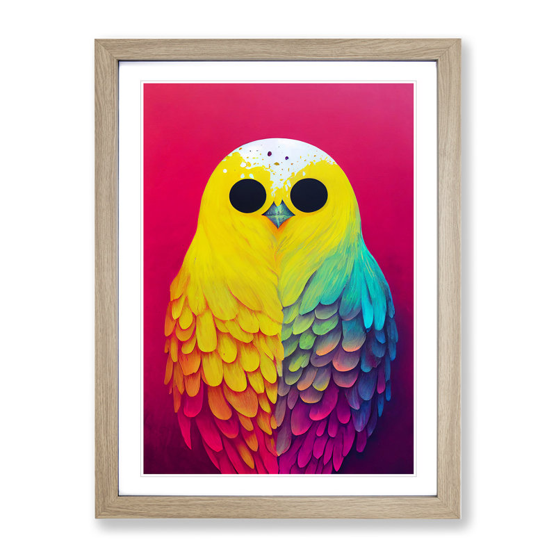 Colourful Bird No.1 Abstract - Wall Art, 66cm H x 48cm W x 2cm D, Oak Framed, White