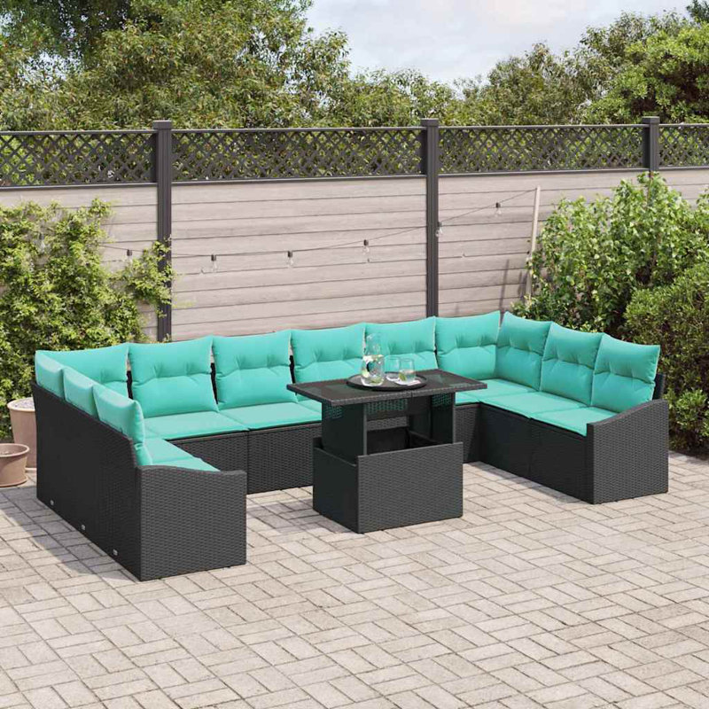  Ensemble de canapé de jardin 11 pièces noir et turquoise 100 x 55 x 73 cm