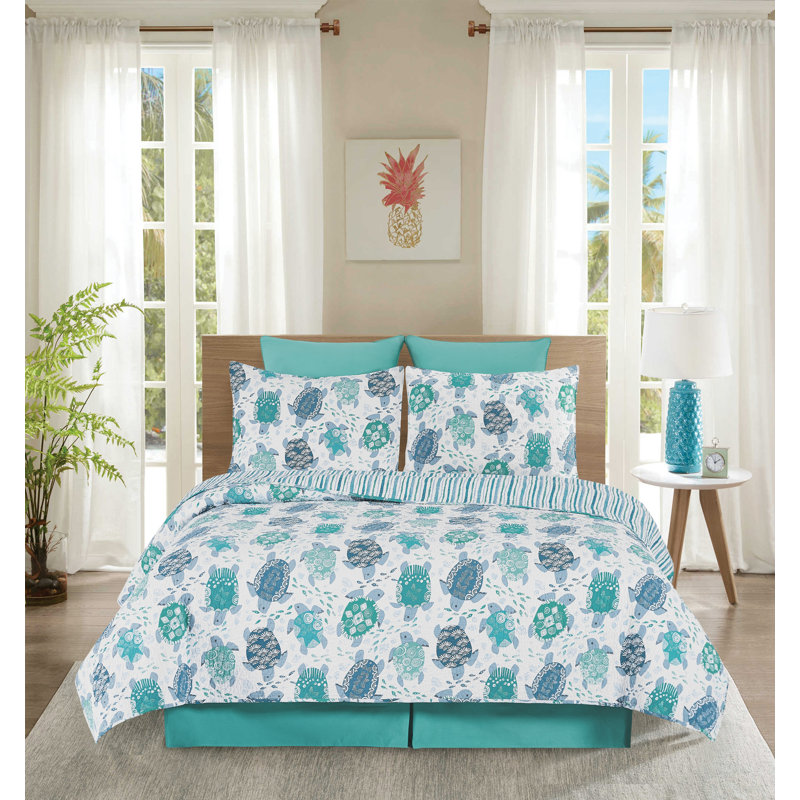 Turtle Bay Cotton Reversible Quilt Set, King Quilt + 2 King Pillow Shams