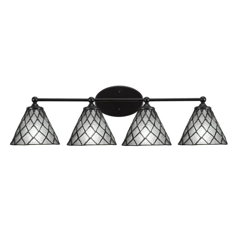 Blanka 4 Light Bath Bar Shown In Matte Black Finish With 7" Diamond Ice Art Glass