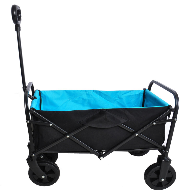 Mini Folding Wagon Garden Shopping Beach Cart (Brake), Black/Blue
