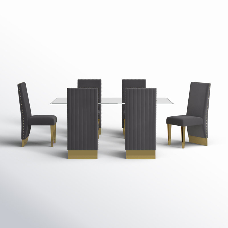 Ensemble repas pour 6 personnes Marcella, Gris foncé, Doré