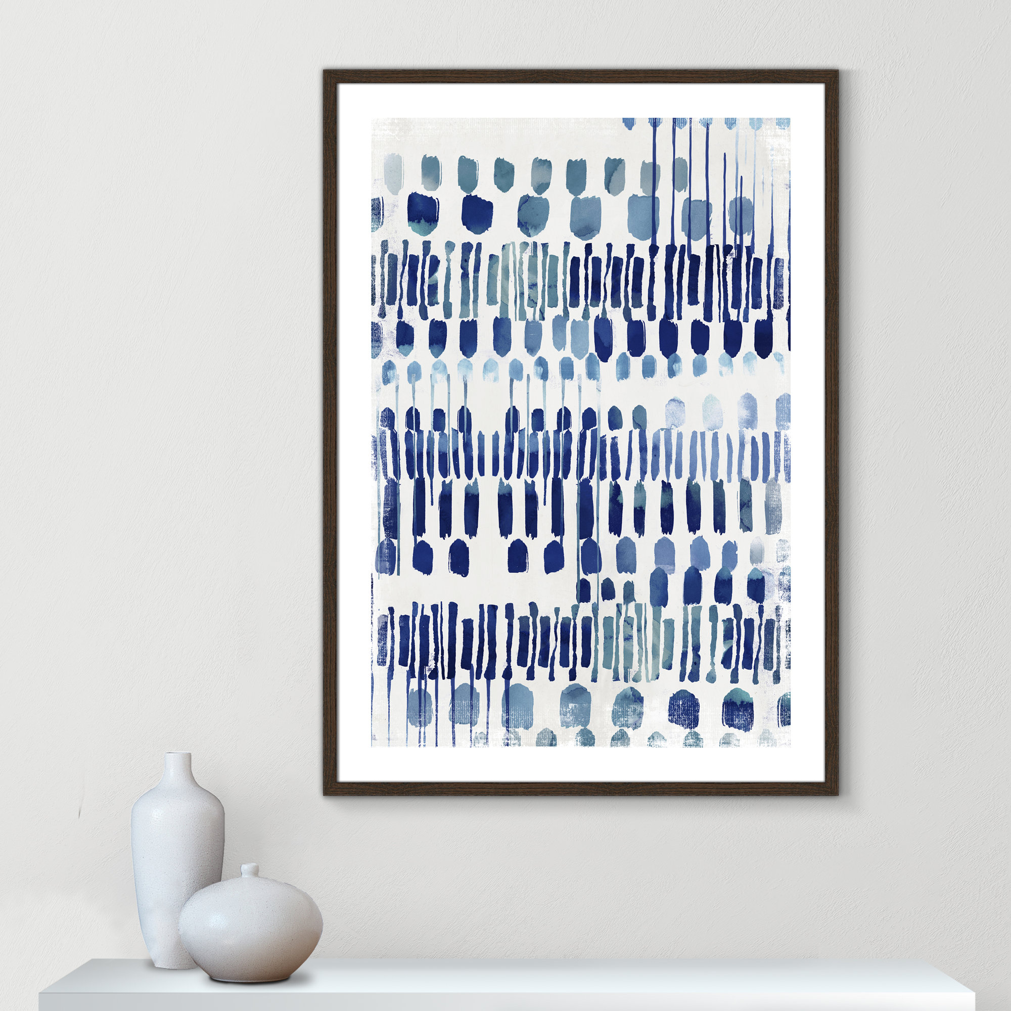 Continuously I - Painting Print, Walnut Wood Grain Framed Paper, 41.5" H x 29.5" W x 0.75" D, White