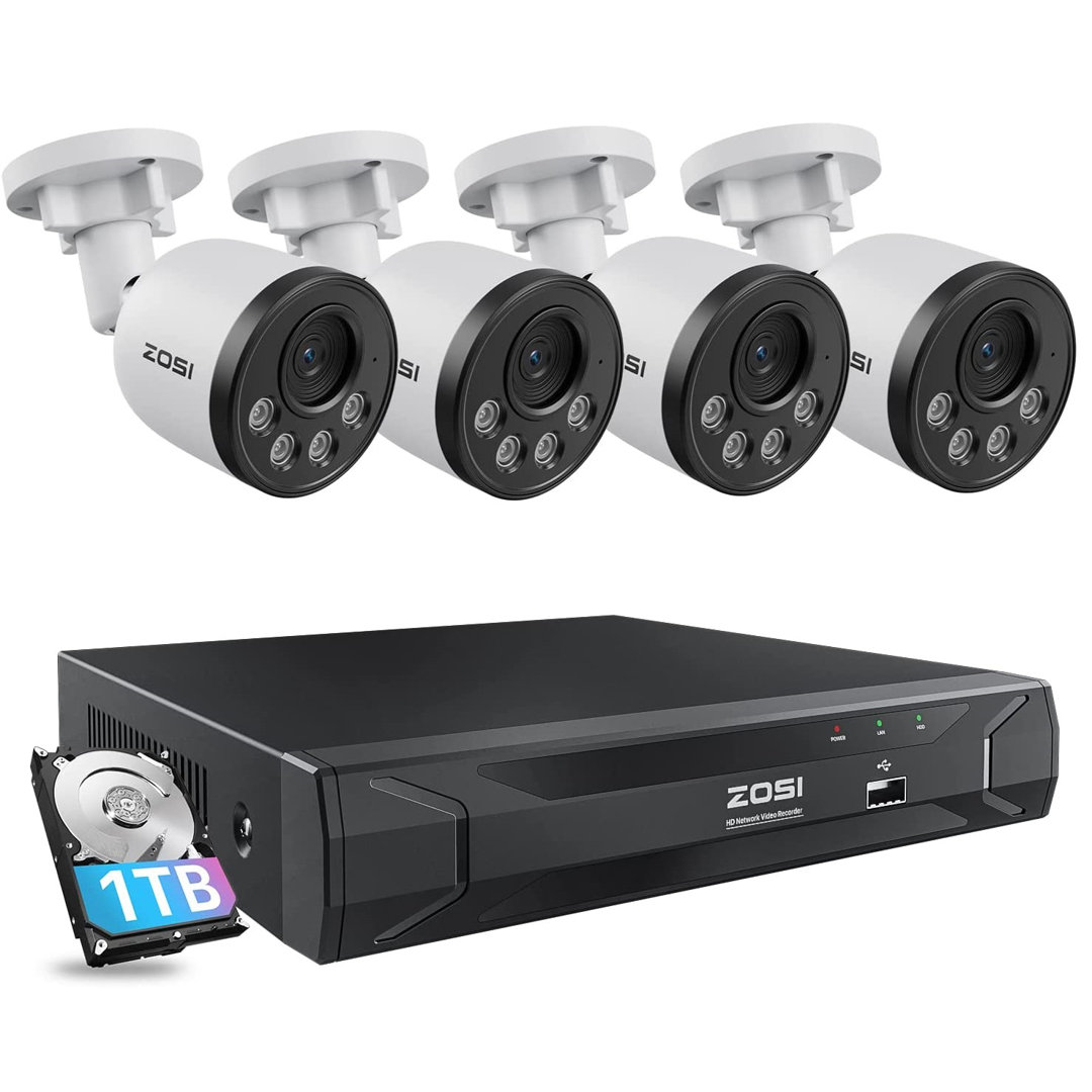 8CH PoE Security Camera System with 1TB HDD, 4MP Outdoor PoE Cameras with Audio, Motion Sensor (Set of 4) ZOSI Fixture