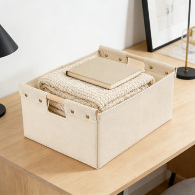 Bacs de rangement pliables en tissu avec poignées en bois, boîtes de rangement décoratives lavables pour la maison, la lessive et le rangement des tablettes