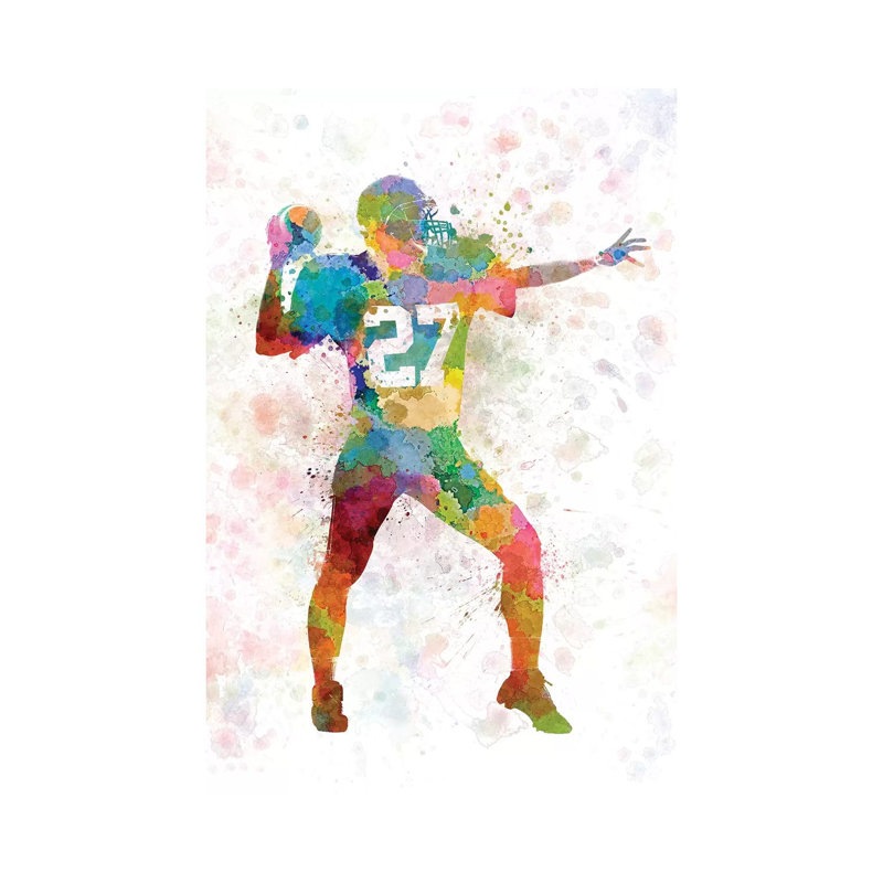 American Football Quarterback Throwing Football by Paul Rommer - Wrapped Canvas Gallery-Wrapped Canvas Giclée
