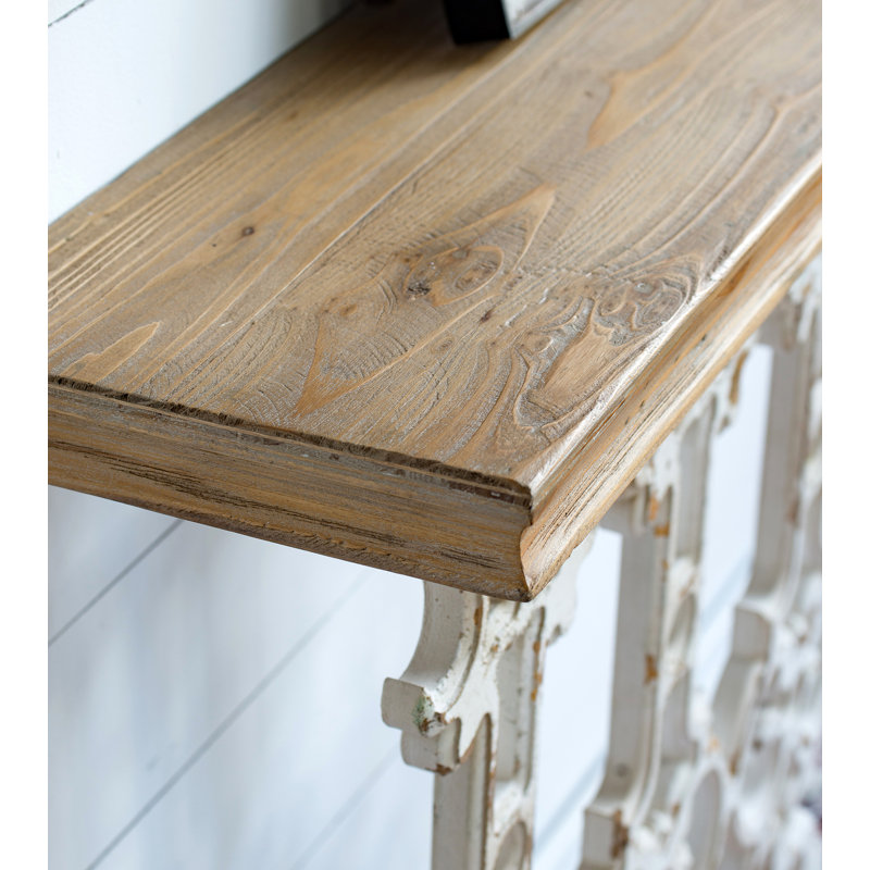 Console 32 po x 12 po x 32 po Classic Vintage White Wash avec plateau en bois brun