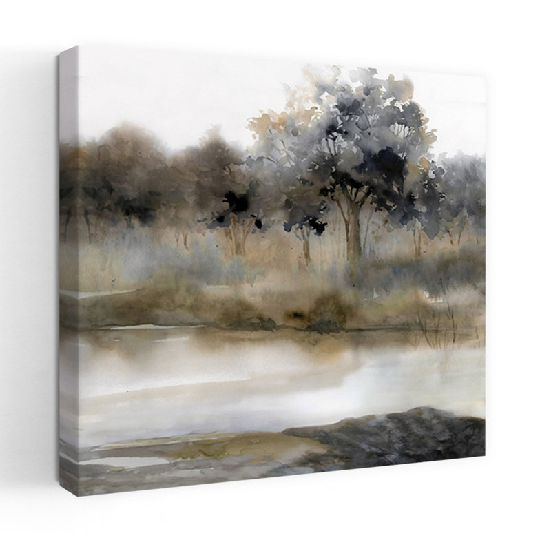 «Silent Waters II», art contemporain abstrait paysage paisible de la nature, H 18 po x l 18 po