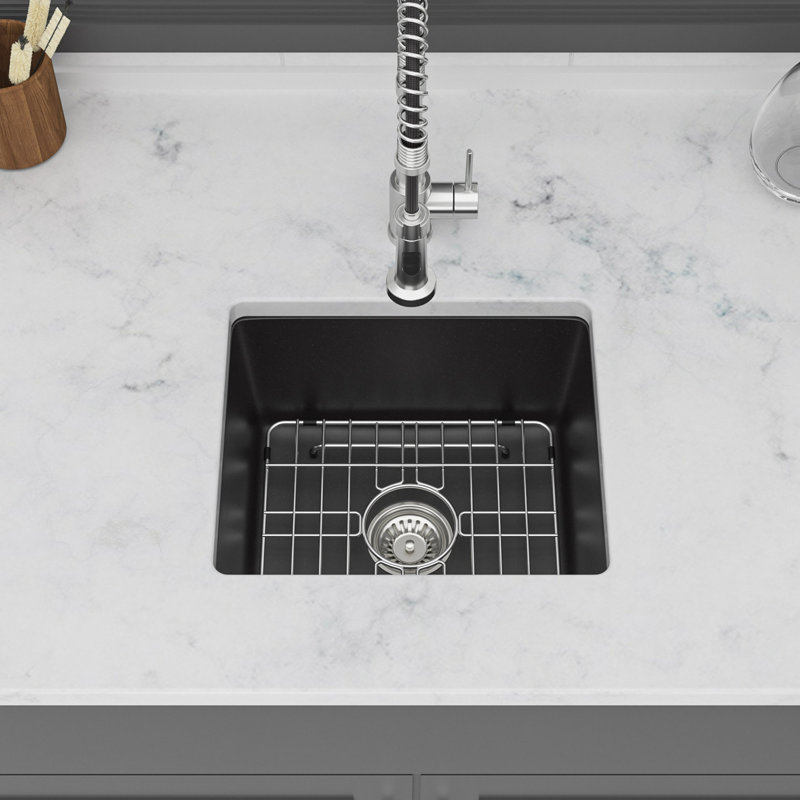 Évier de cuisine en quartz, évier de cuisine simple en composite de granite 14,82 po x 17,55 po x 8,38 po