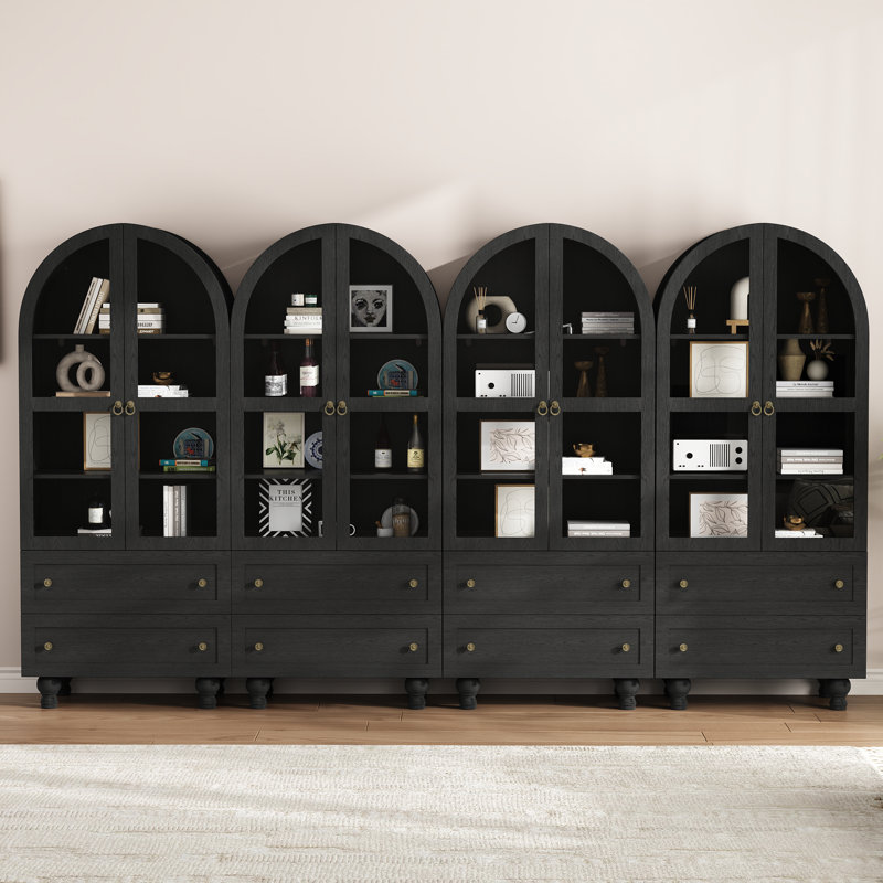 Garde-manger de 71 po de hauteur avec bibliothèques, armoire de rangement avec portes en verre, tiroir et comptoirs spacieux