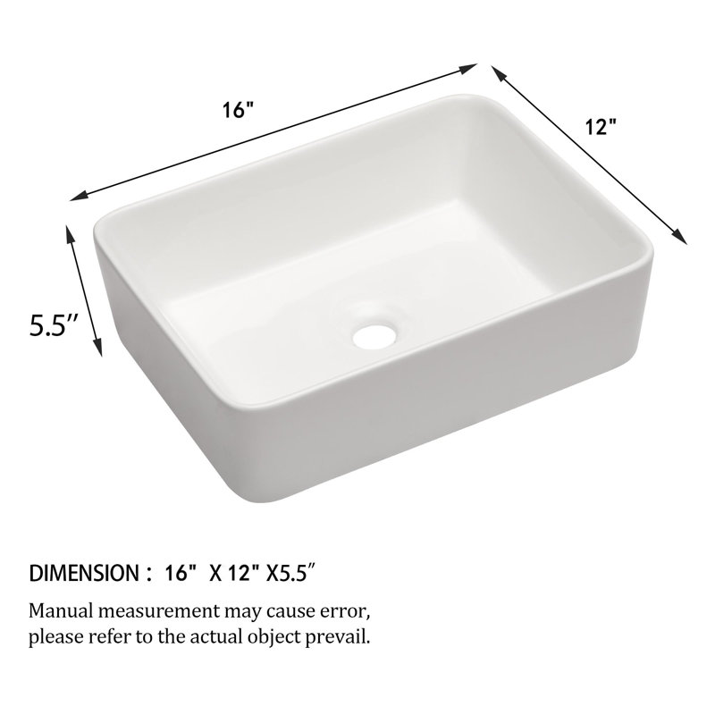 Lavabo de salle de bain vasque rectangulaire en céramique 12 po PLUSTEEL
