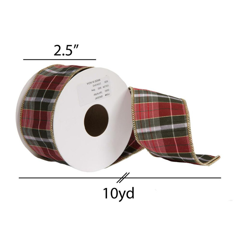 Ruban de Noël, H 2,5 po x l 360 po x P 2,5 po, Gris foncé / Rouge