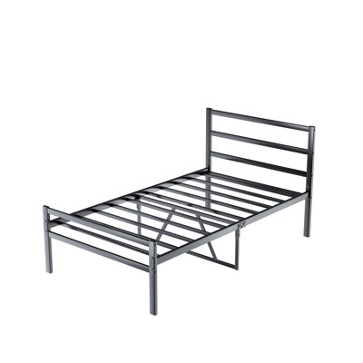 Black Metal Platform Bed With Headboard - , No Box Spring, Calm Nighttime Resting Twin Frame Strong Support, Soundless Slumbering