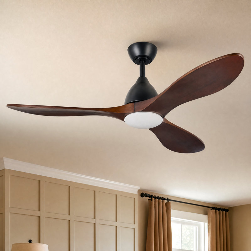  3-Blade Modern Farmhouse Smart LED Ceiling Fan with Dimmable Light in Dark Walnut, Matte Black with Walnut Blades, 52" Wide