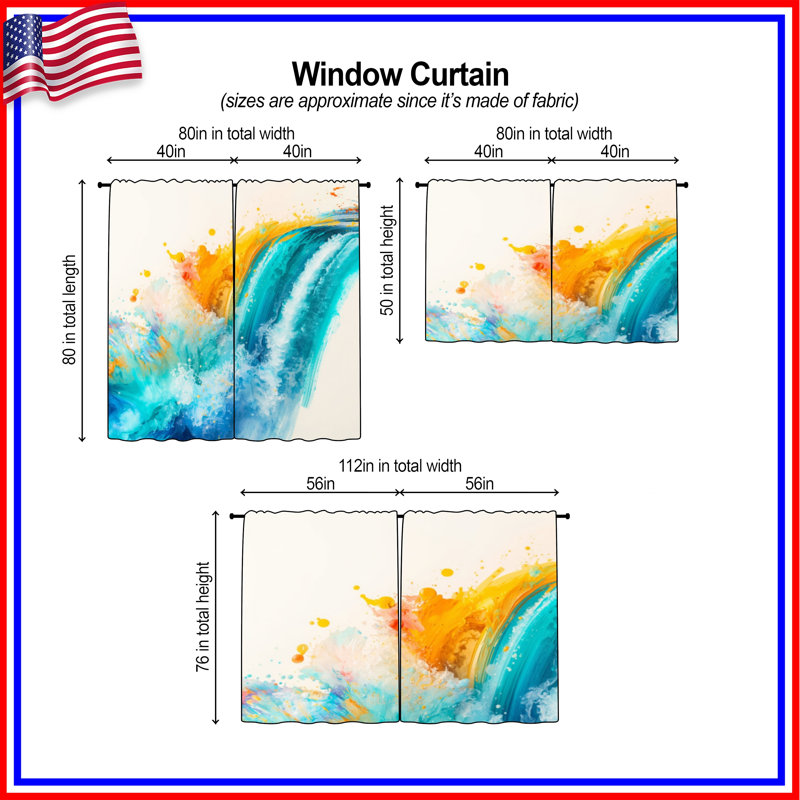 Vibrant aquarelle éclaboussures de fenêtre abstraites transparentes et obscurcissantes - 2 panneaux, 80in x 82in - 2 panels