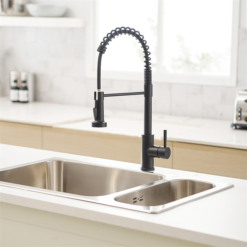 Robinet de cuisine avec douchette extractible, robinet d'évier de cuisine à poignée simple, Noir