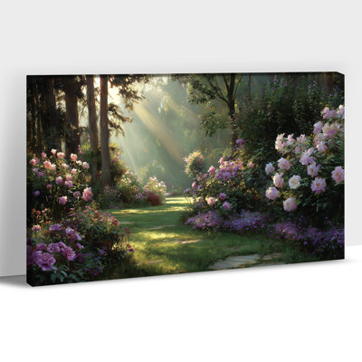 Large Sunlit Wildflower Forest Canvas Wall Art – Landscape Painting Poster Print, Spring Countryside Flower Path Artwork for Farmhouse Living Room Bedroom Hallway Wall Decor, 20×40 Inches