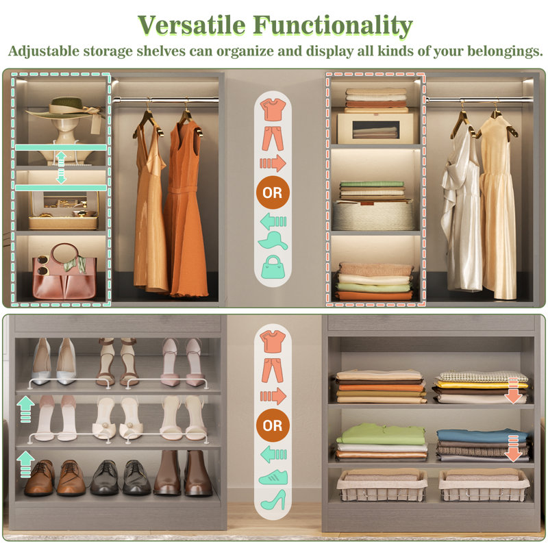 112" Closet Organizer System with Drawers and Shelves, Gray, 4pcs-112"W