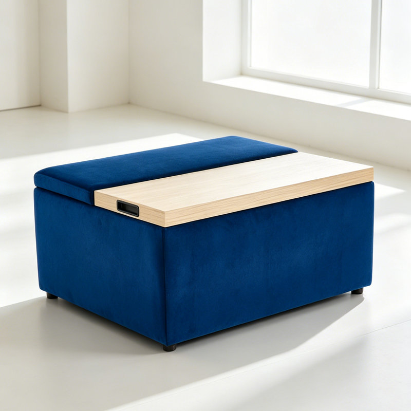 85cm Wide Velvet Rectangle No Pattern Standard Ottoman