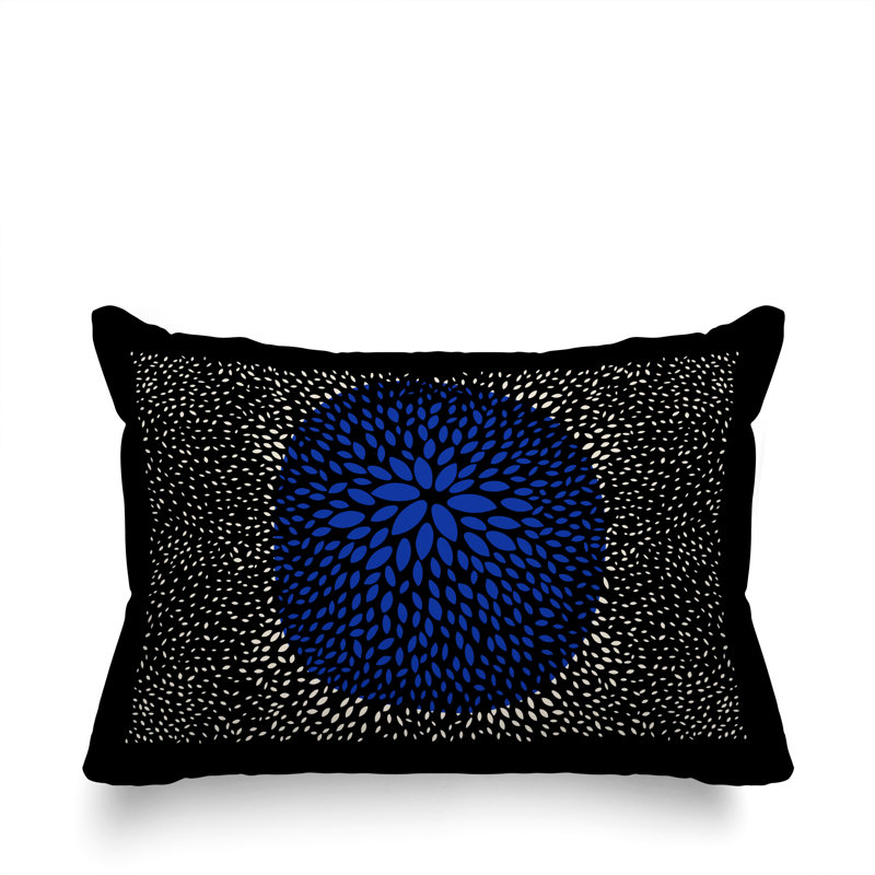 Coussin décoratif intérieur / extérieur en polyester filé floral Bavière, Bleu marine/noir