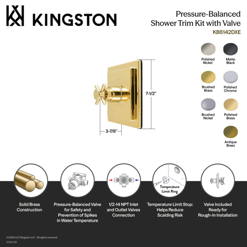 Kingston Brass Concord Single-Handle Pressure Balanced Shower Valve and Trim Set - Valve Included, Polished Chrome