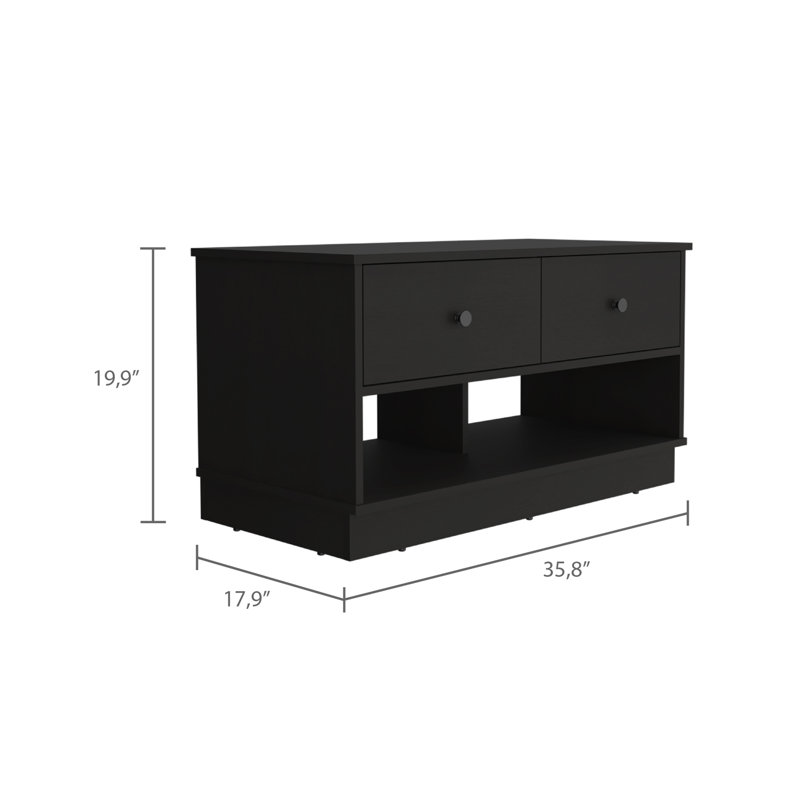 Hamilton Nightstand and Shoe Rack with Two Drawers and Two Open Shoe Storage, Black Wenge, Black Wenge