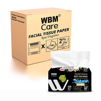 Papier-mouchoir WBM Care Rose, 2 épaisseurs, 200 feuilles / boîte