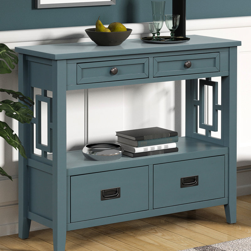 Console 36 po avec 4 tiroirs et 1 tablette bleue pour le décor de l'entrée 36 po