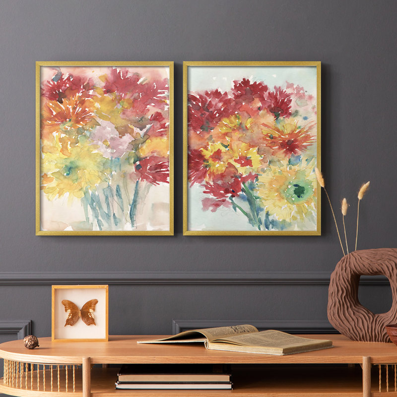 Impression florale I-Premium encadrée Floral Treats - prête à être accrochée - aucun clou requis, Doré, H 11 po x l 18 po