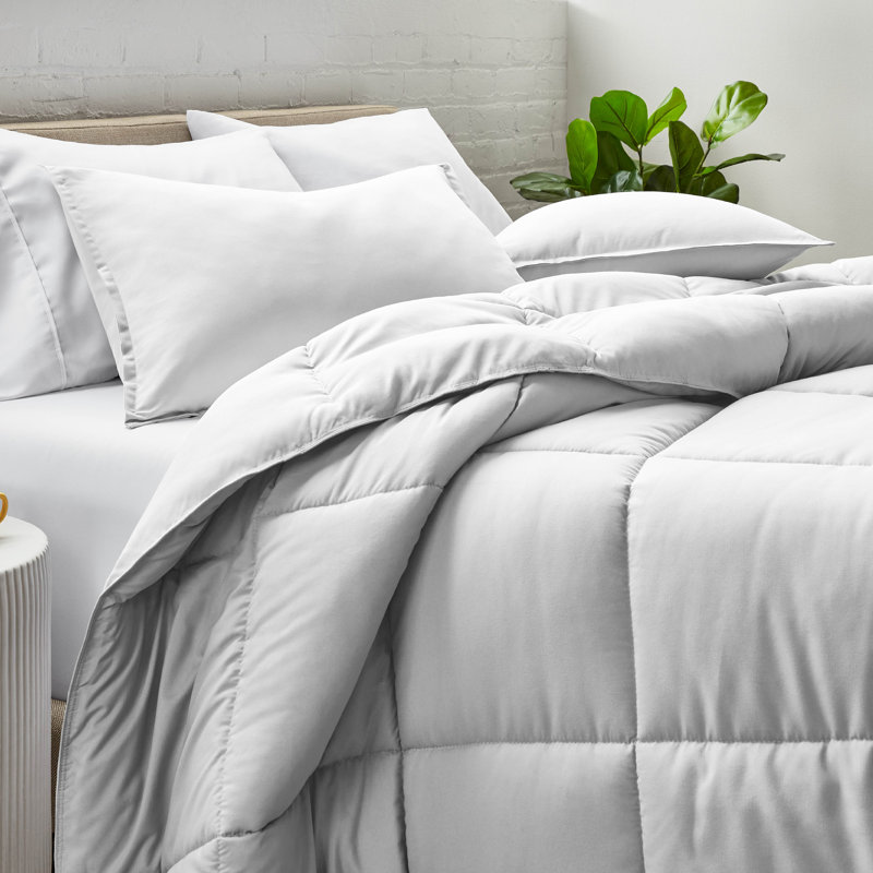 Ensemble d'édredon ultra-doux toutes saisons, Édredon double + 2 taies décoratives standards, Gris nuageux