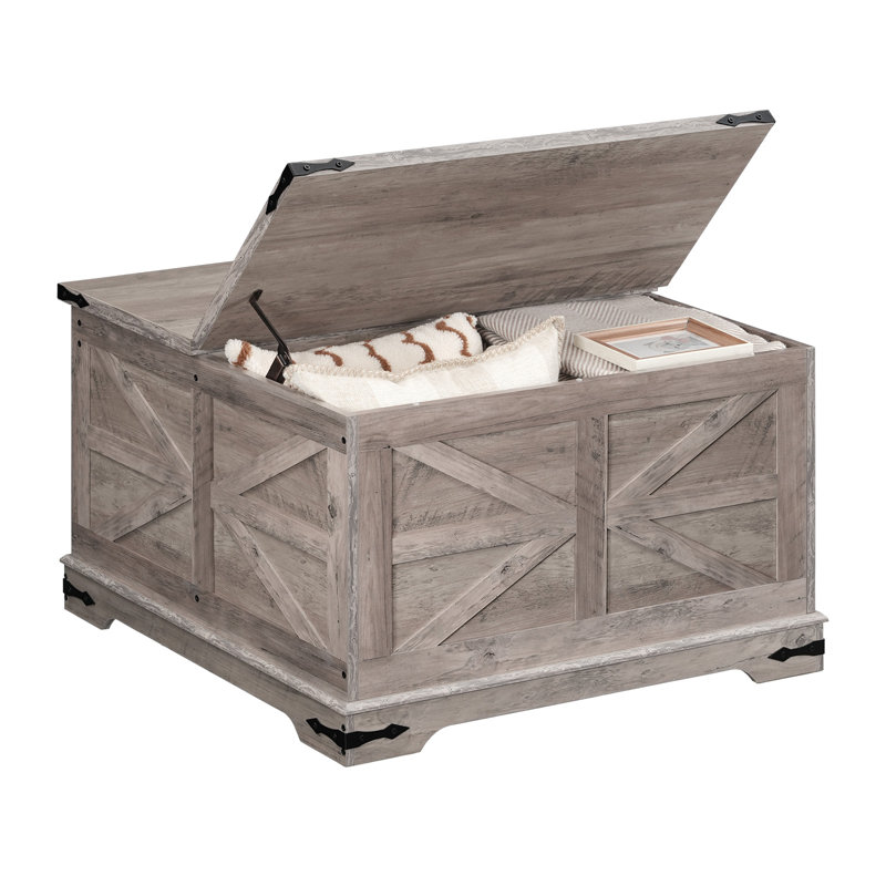Gray Square Lift-Top Farmhouse Coffee Table with Storage
