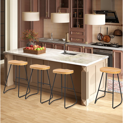 Tabouret de bar 26 po pour îlot de cuisine, selle rustique, tabourets sans dossier avec pieds en métal