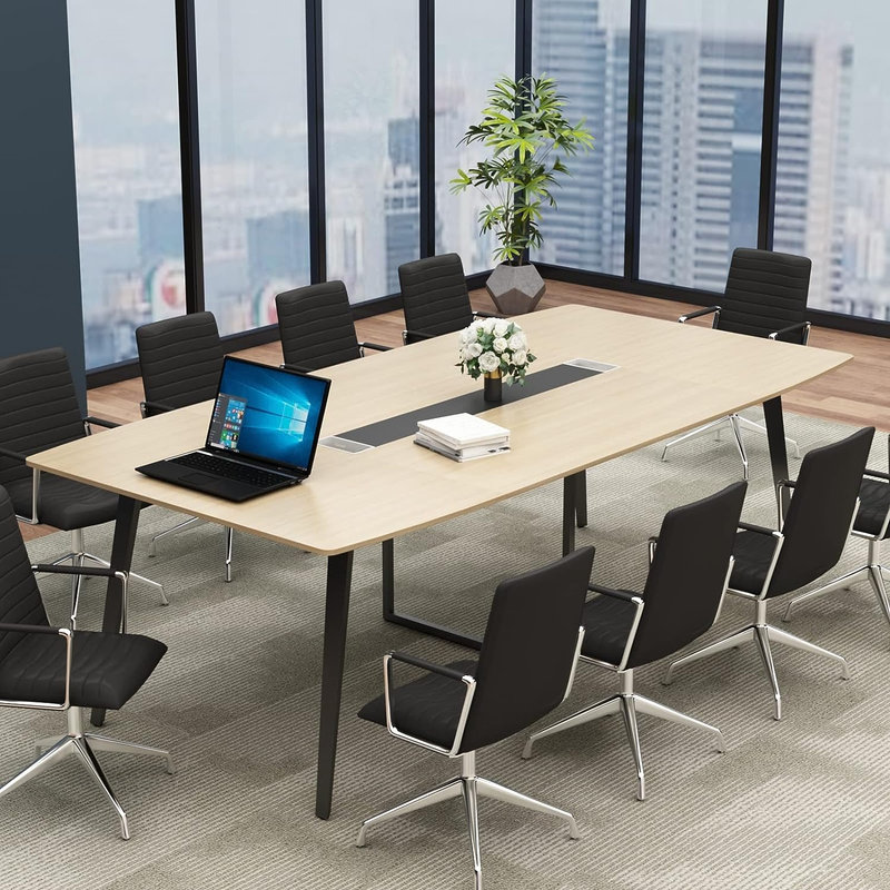 Jonti 8 ft Conference Table, 94.49" L X 47.24" W X 29.53" H Meeting Seminar Table With Grommet, Light Wood Grain