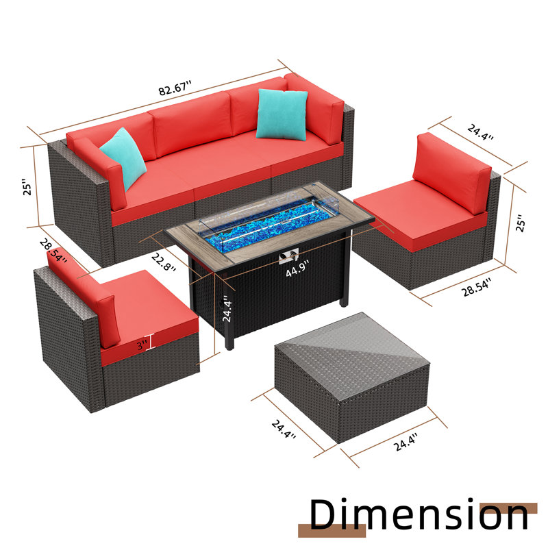 7 Piece Sectional Seating Group With Cushions, Red