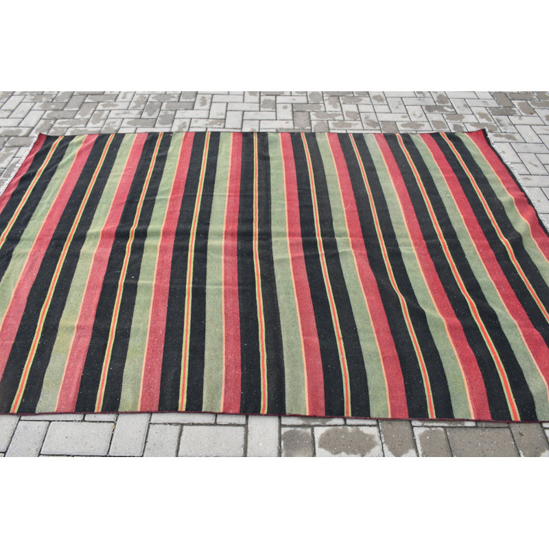 Grand kilim turc rétro noir pour la chambre à coucher et la décoration intérieure, idéal pour les chambres spacieuses