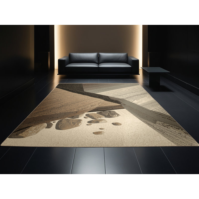 Machine Washable Penola Rustic Stone Rug in Brown – Beige Binding, 6 x 9