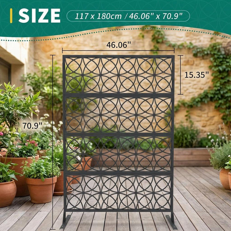 70.9" H x 46" W Decorative Fences for Outdoor Gardens – Ornamental Metal Garden Fence Panels, Rust-Resistant Scroll Design Border for Yard, Pool, Flower Beds, Easy Installation 1PC