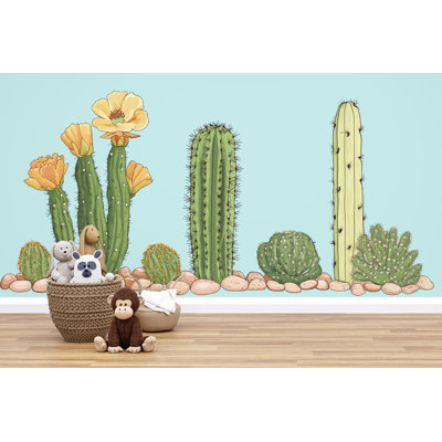 Autocollant mural cactus, autocollant mural cactus du désert, décoration de chambre d'enfant cactus fleuri, art mural bohème du sud-ouest pour chambre d'enfant, autocollant botanique pour salle de jeux 443 g
