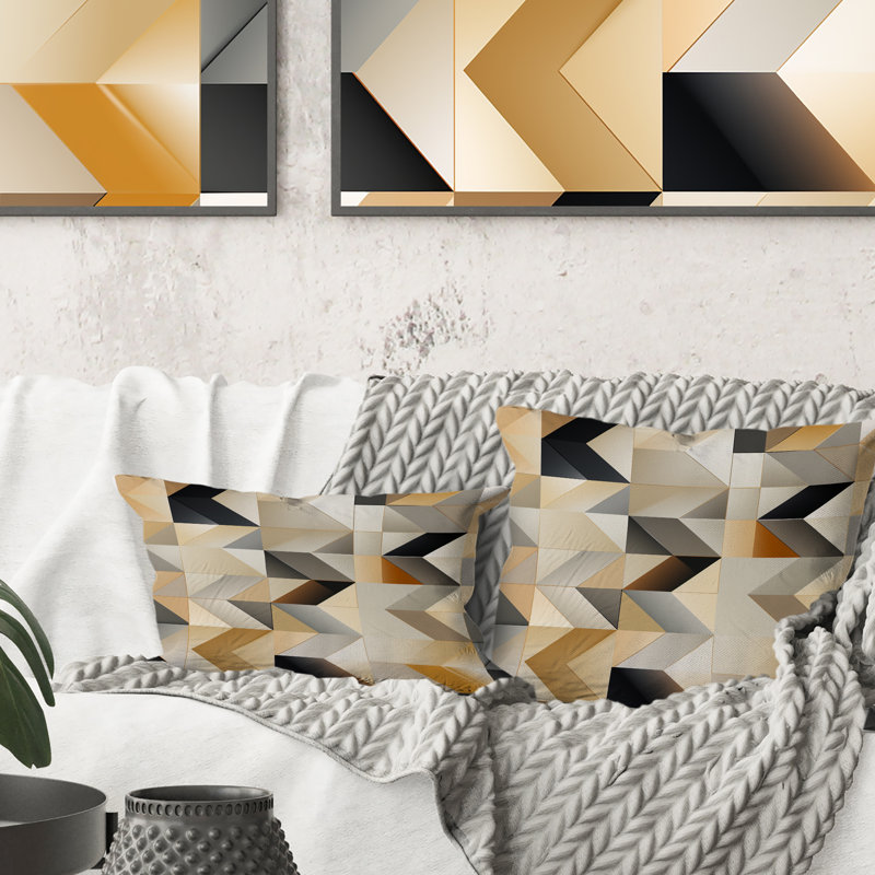 Coussin en polyester beige à motif de chevrons minimalistes en polyester à chevrons