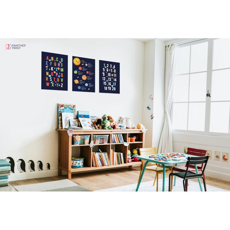 Solar System, Alphabet And Numbers Educational Classroom - 3 Piece No Frame Print Set, 42cm H x 29.7cm W
