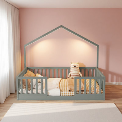 Lit avec rails hauts, lit Montessori en bois avec lumière pour enfants, garçons et filles