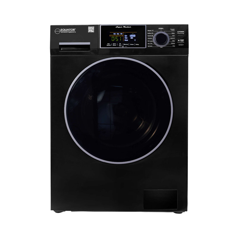 Equator Compact Washer 1.6cf/15lbs Sani Allergen Pet Cycle 15 Programs 110v, Black