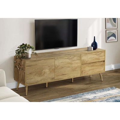 Meuble télé, console de 72 po, meuble multimédia, tiroirs de rangement, armoire de rangement, stratifié, style Mid-Century