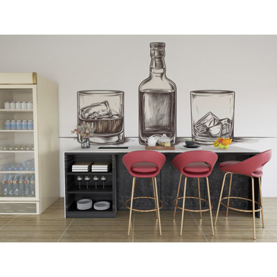 «Whiskey S croquis», art mural minimaliste, bouteille et verre, conception de bar moderne 418Mv
