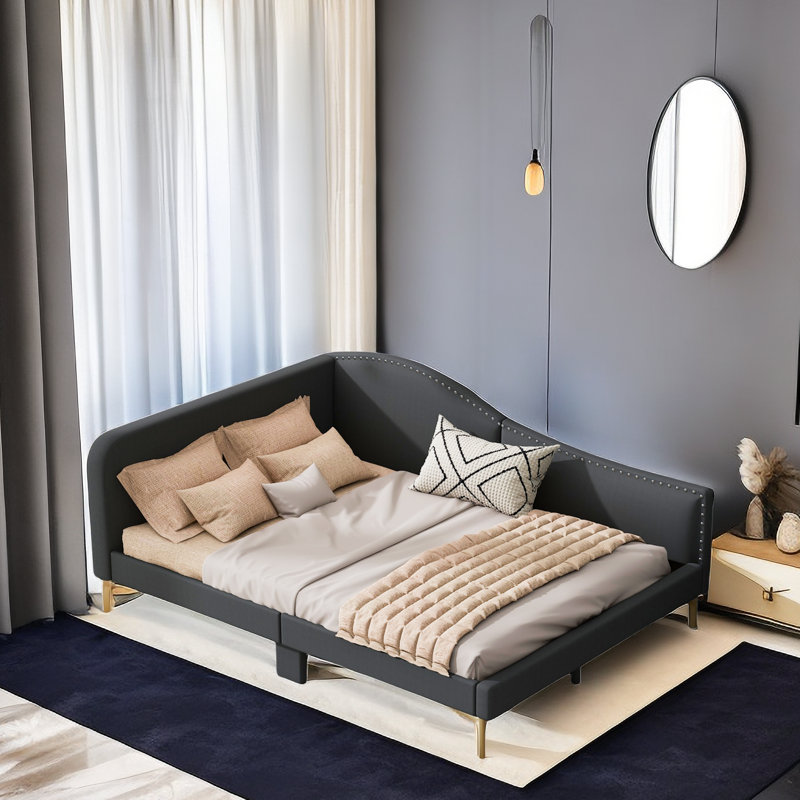 Upholstered Daybed With Headboard And Armrest, Full / Double, Grey