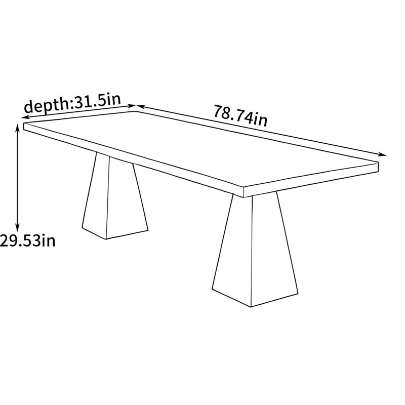Simple rectangular large dining table, 29.53"H x 78.74"L x 31.5"W