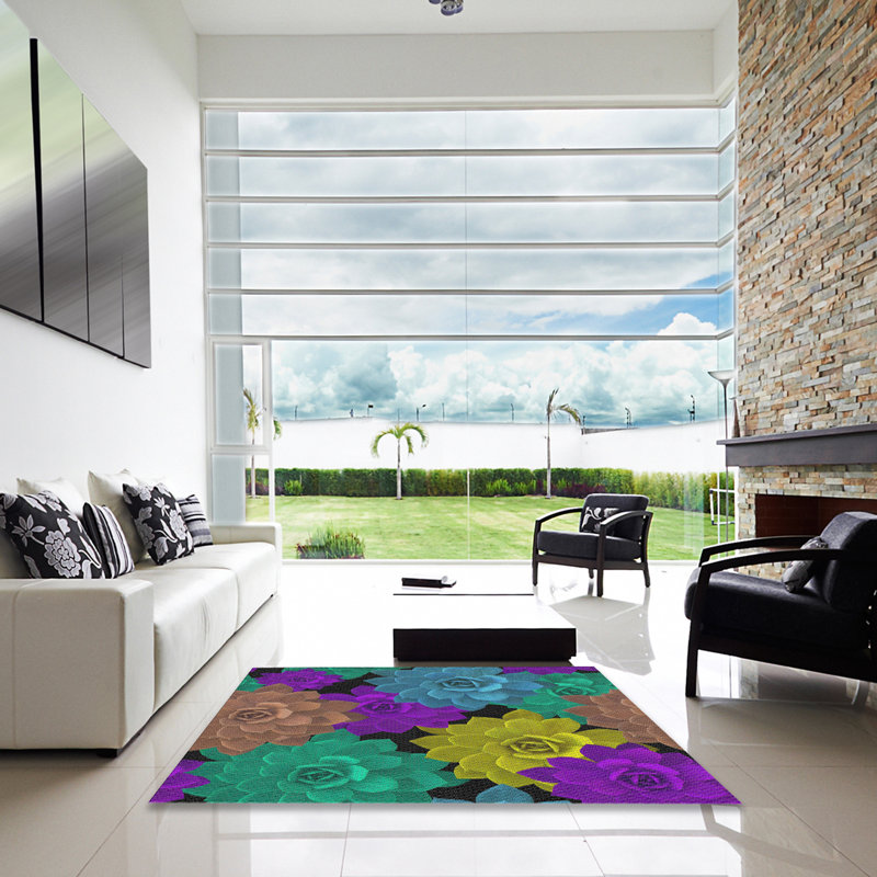 Tapis mauve/jaune/vert tissé à la machine, Carré 3 pi