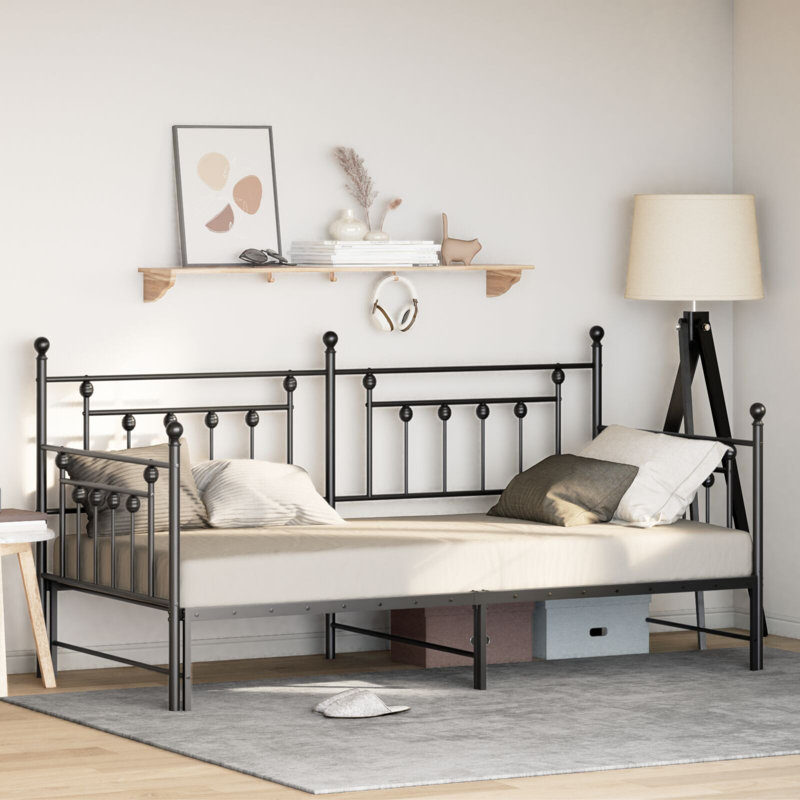 Daybed Frame With Trundle, Steel, European Single (90 x 200cm), Black