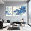 Paysage et nature, ensemble de 3 reproductions d'art sur toile bleu et blanc-1041792647