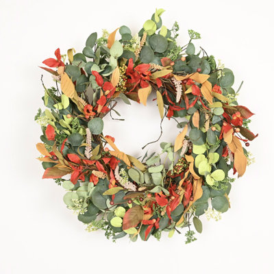 24" Artificial Farmhouse Eucalyptus Autumn Leaves Berry Fall Harvest Front Door Wreath Thanksgiving Day Decor